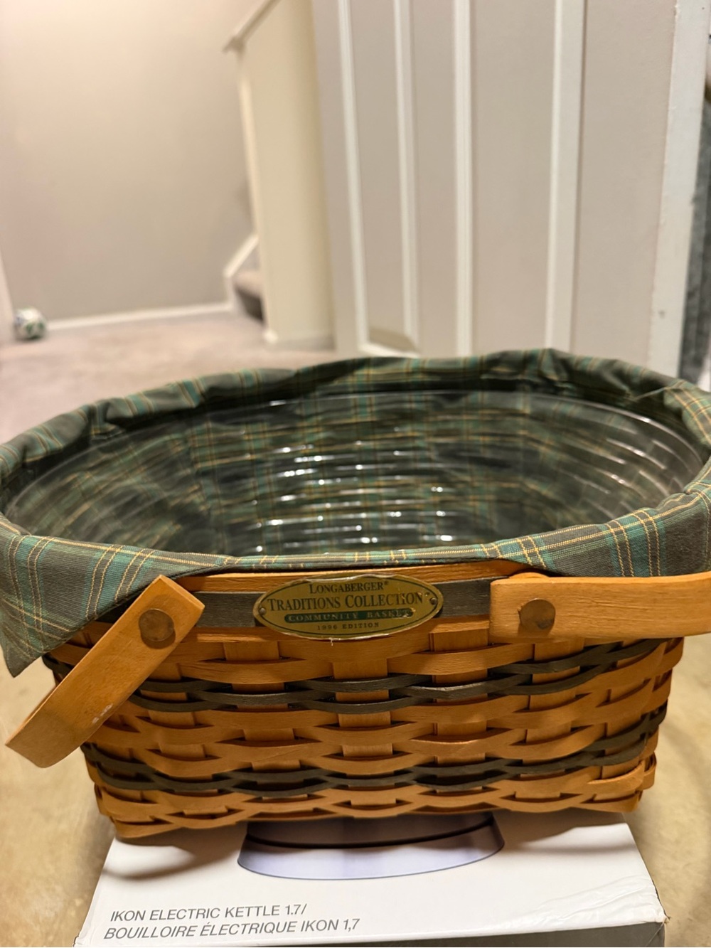 Longaberger Green Plaid Lined Woven Basket